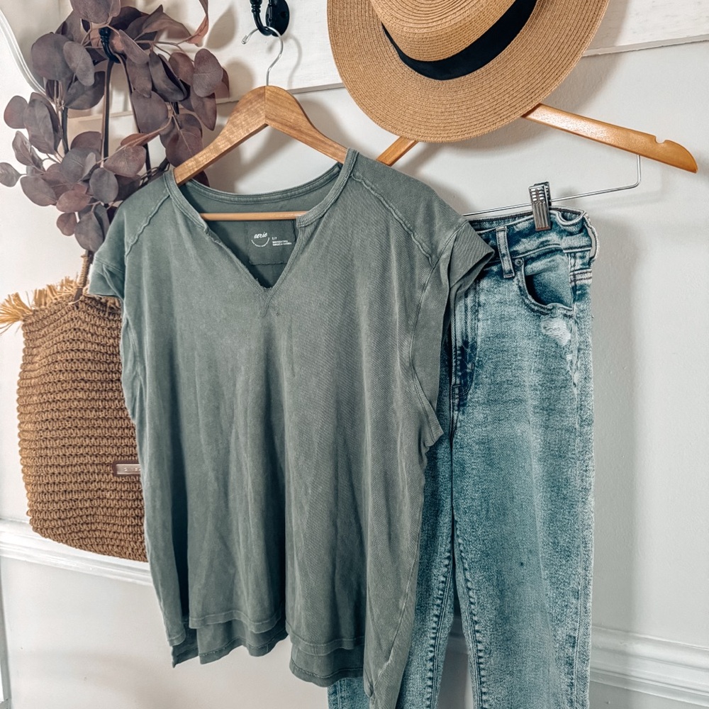 Aerie Green Notch Top New
